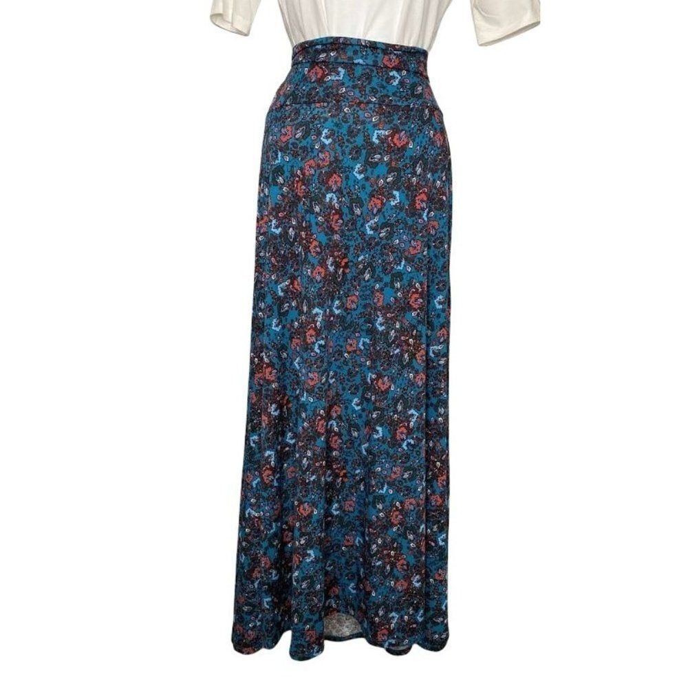 LuLaRoe Maxi Skirt‎ Stretch Jersey Blue Red Floral XS